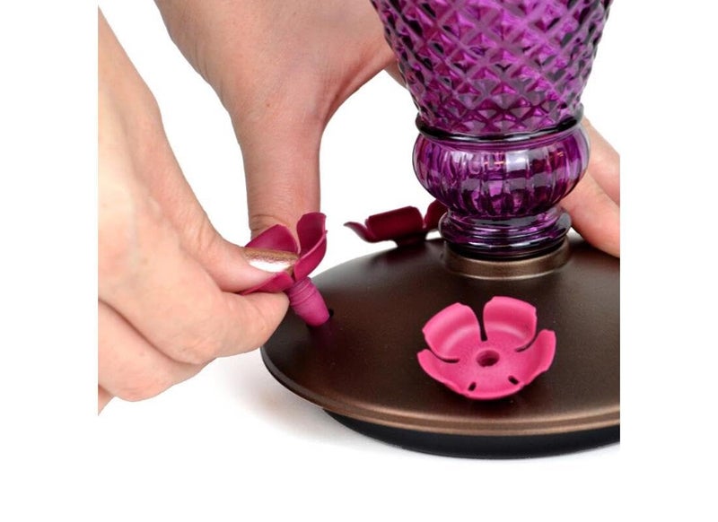 Perky-Pet Diamond Wine Top Fill Glass Hummingbird Feeder with Built-in Bee Guards - Outdoor Garden DÃ©cor - 24 Oz Nectar Capacity - 9102-1SR - Purple Humming bird Feeder - Easy to Fill, Easy to Clean - Image 3